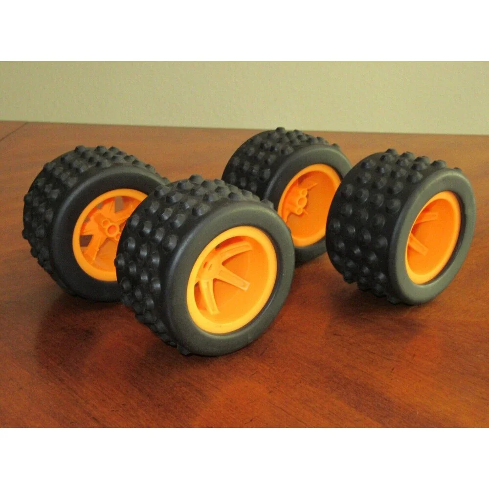 4 BIG K'NEX WHEELS Soft Terrain Trekker Tire Dune Buggy Monster Truck Orange 3.5
